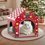 LUCKITTY Cat Scratcher with House Christmas Cardboard House Playground for Indoor Cats, Xmas Scratching Pad Holiday Hideout Decoration