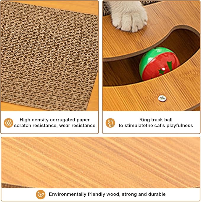 5-in-1 Multifunctional Cardboard Cat Scratcher,Cat Hair Brush for Grooming with Sturdy Cat Scratching Pad and Catnip Toy