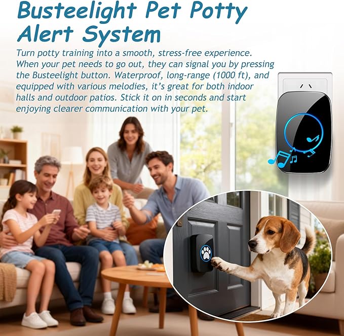Edge Touch Dog Bell – Blk Long-Range Wireless Dog Door Bell 1000ft with LED, Waterproof Dog Buttons & Dog Clicker for Communication, Durable Bells for Dog Training to Go Outside(2 Bells & 1 Chime)
