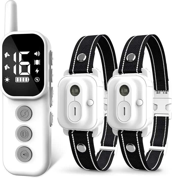 Dog Training Collar with Remote Control, 3300FT and 4 Training Modes Beep,Vibration,Safe Static, LED Night Light,IPX7 Waterproof Rechargeable E-Collar for All Breeds (8-150lbs) - 2 Collars 2 Dogs