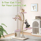 COZIWOW 57" Heavy Duty Cat Tree for Large Cats, Aesthetic Pink Metal Tube Cat Tower with Large Condo & Flower Perches, Multi-Level Indoor Cat House with Scratching Post