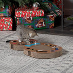 Furhaven Scratching Pad Ball Track Cat Toy w/ Catnip for Indoor Cats - Giant Gingerbread Man Holiday Corrugated Busy Box Scratcher - Brown, One Size