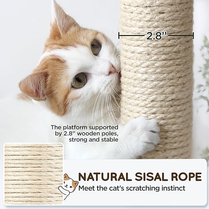 Topeakmart 63in Cat Tree, Large Cat Tower Furniture with Cat Condo, Padded Platform & Sisal-Covered Scratching Post, Stable Cat Tower Pet Play House
