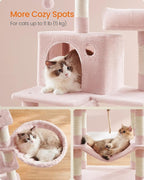 Feandrea Cat Tree, 66.1-Inch Large Cat Tower, Multi-Level Plush Condo with 13 Scratching Posts, 2 Perches, 2 Caves, Basket, Hammock, Pompoms, Jelly Pink UPCT165P01