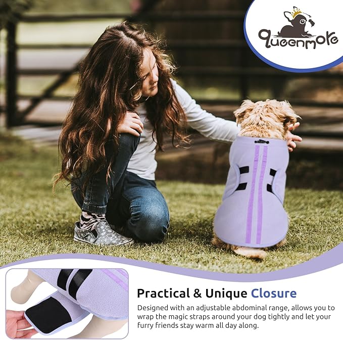 Queenmore XXS Dog Sweater, Soft Fleece Vest Pullover Dog Jacket with Leash Hole, Warm Winter Dogs Clothes Cold Weather Doggy Dachshund Sweaters for Small Dogs Cats Boy or Girl (Lilac, XXS)
