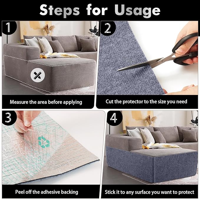 Cat Scratch Furniture Protector - 78.7" x 15.8" Ultra-Durable Couch Scratch Protector from Cats, No Shedding, Fits Any Furniture, Includes Nano Adhesive and Rotating Nails, Furniture Savior (Gray)