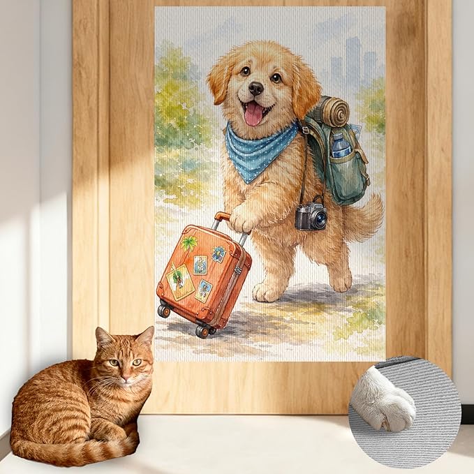 Nuxovilar Cat Scratching Mat 15.3x23.6 Inches Polyester Synthetic Fiber, Travel Puppy Print, wall cat Scratcher, Scratch pad, Home Decor, Entryway, Pet Room (2pcs)