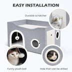 Heeyoo Cat House for Indoor Cats - Large Cat Bed Cave with Fluffy Ball and Scratch Pad, Foldable Cats Houses & Condos, Cat Hideaway, Covered Kitty Bed for Multi Small Large Kitty, 23.8x15.9x13.2 Inch