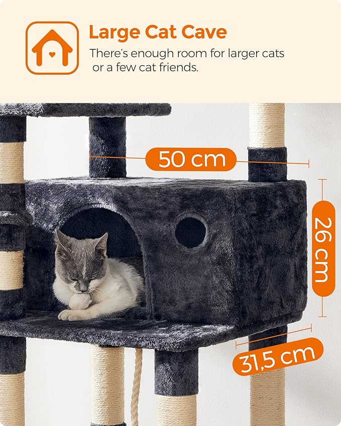 FEANDREA Cat Tree, XXL Cat Condo, 164 cm, Smoky Grey PCT087G01