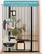 No Pawblems 55" Extra Tall Pet Gate with Adjustable Cat Door, 29-43" Auto Close Dog Gate, NO Drilling Pressure Mounted for Doorways/Hallways, 1.37" Narrow Bar Spacing, Black