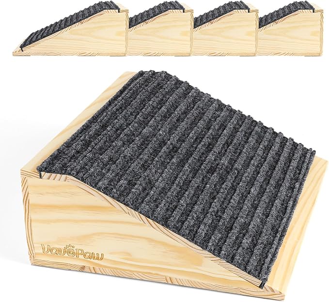 Dog Ramp for Stairs, Non-Slip Dog Stairs, Sturdy Wooden Pet Steps for Small Dogs and Cats Fits Staircase Indoor, Assist for Injured and Older Pets(4 Pack/S, Light Wood)