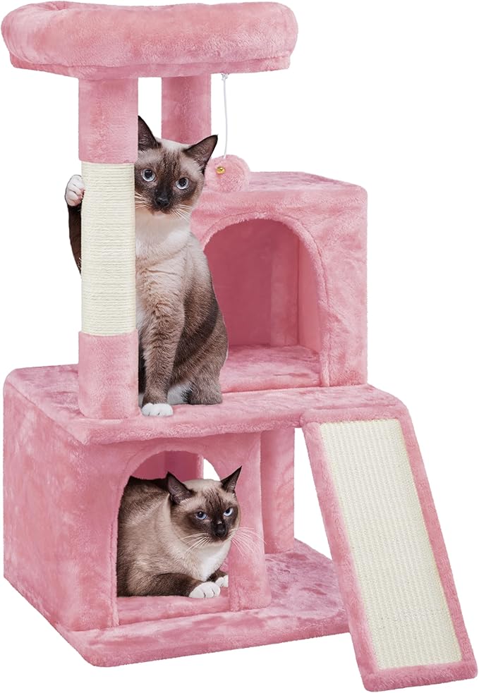 Yaheetech Cat Tree for Indoor Pets, 36in Tower Condo w/Extra Large Perch, Scratching Posts, Board, Dangling Ball, Play Structure for Kittens & Adult Cats, Pink