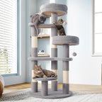 Allewie 55.5 in Cat Tree for Indoor Kitties/Soft Plush Perches/Multi-Level Cat Tower/Sisal Scratching Posts/Crescent Plates/Round Jumping Board/Hanging Ball/Pet Activity Center/Grey