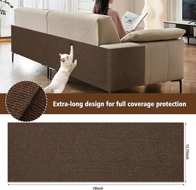 Cat Scratch Furniture Protector – DIY Climb Scratch Mat, Couch Protector from Cat Claws, Trimmable Self-Adhesive Carpet for Sofa, Furniture, Cat Tree (Brown, 78.7" x 15.8")