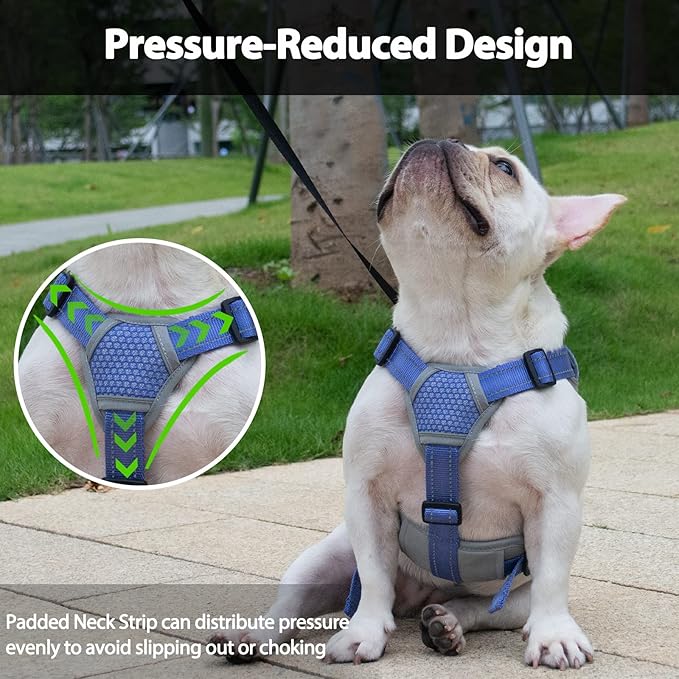 Huntboo Escape Proof Dog Harness, Escape Artist Harness, Reflective Dog Harness with Handle, Durable,Adjustable Vest for Small Medium Large Dogs Walking, Training,and Running Gear(Technicolor Blue,XL)