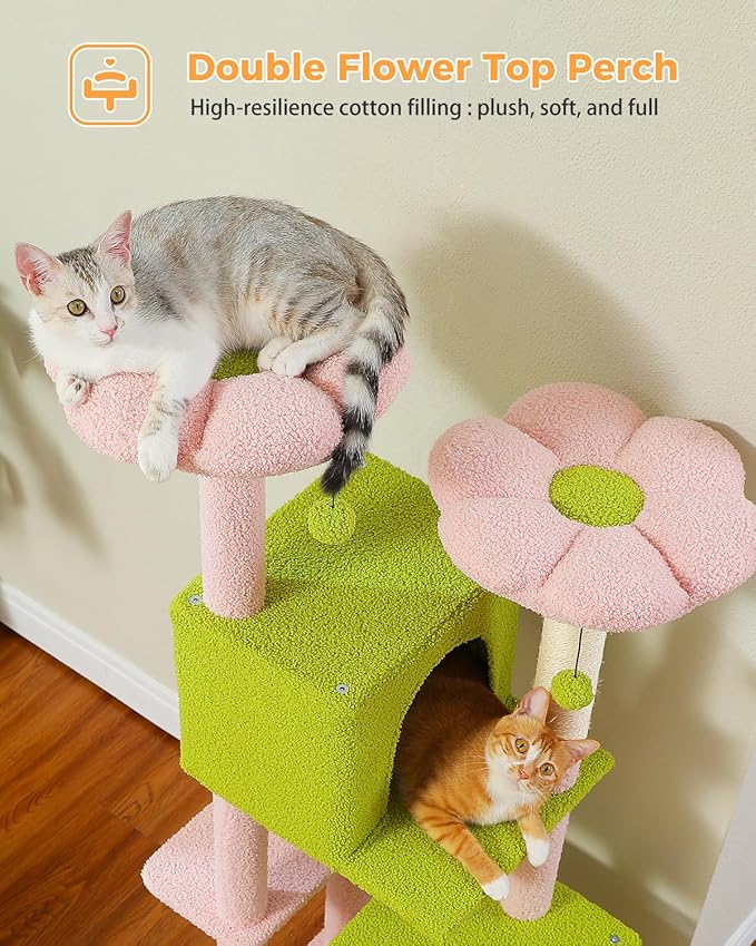 PEQULTI 53" Cat Tree for Indoor Cats, Multi-Level Cat Tower with Cozy Cat Condo Clearance Prime, Pink