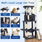 Cat Craft Cat Tree 63 Inch Cat Tower for Indoor Cats, Multi-Level Cat Tree for Large Cats 20 lbs+ Heavy Duty Cat Tower with Sisal Scratching Posts, Hammock, Condo and Extended Platform, Dark Grey