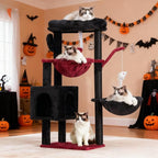 Heybly Cat Tree, 39.4 Inches Gothic Tower Condo with Scratching Post, Cat Tower for Indoor Cats, Fully Wrapped Sisal Pole, Soft Platform, 2 Baskets and Dangling Toy, Black and Red HCT006SBR