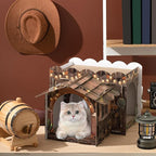 2 Story Cardboard Cat House with Scratcher Pad for Small Kitten,17x12x10 Multi Level Durable Cat Condo & Villa for Bunny Rabbit Small Animals Christmas Birthday Gift(17x12x10,Western)