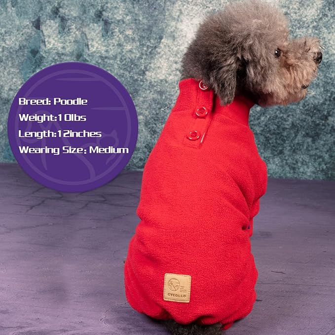 cyeollo Dog Pajamas Turtleneck Thermal Dog Pjs Fleece Stretchy Jumpsuit Warm Pet Clothes Doggie Jammies Winter Outfits for Small Size Dogs Color Red