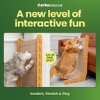 Cattasaurus Claw-Resistant L-Shaped Cat Scratcher, Premium 9mm Felt Wall Mount, 24" Height with Dangling Ball Toy, Vertical Scratching Post, Easy Assembly (Beige)