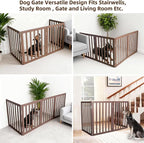 ZJSF Freestanding Indoor Dog Gate for House Foldable Wood Brown Puppy Gate for Doorways Pet Gate for Stairs Extra Wide Pet Fence 24" Height 4 Panels