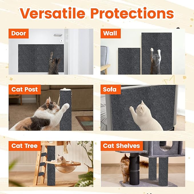 78.7"x15.8" Self-Adhesive cat Scratch pad - Trimmable Furniture Protector for Couch, Walls & Cat Trees | DIY Climbing Scratcher Pad with Twist Pins & Double-Sided Adhesives (Dark Grey)