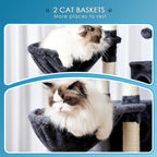 Hey-brother Cat Tree, 74 inches Multi-Level XL Large Cat Tower for Indoor Cats with Three Cat Condos, Two Large Top Decks and Cat Hairbrushfor Kittens, Cats and Pets, Smoky Gray MPJ035-MG