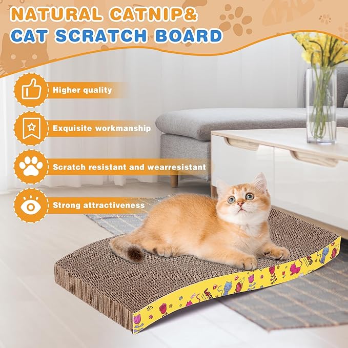 5 Pcs Multicolor Printed Cat Scratcher Pads with Catnip – Eco-Friendly Corrugated S-Shape Scratch Boards, Reversible, Heavy Duty for Indoor Cats & Furniture Protection