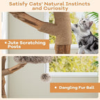 PETSITE 35.5-inch Wood Cat Tree, Multi-Level Real Pear Wood Modern Cat Tower with Jute Scratching Posts, Dangling Ball, Cozy Top Perch, 2 Jumping Platforms, Soft Long Plush Covered