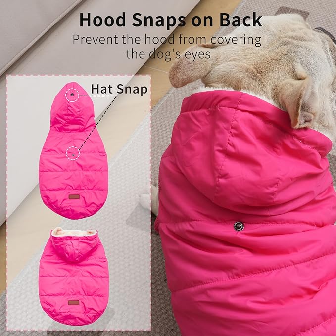 Lining Extra Warm Dog Hoodie in Winter for Large Dogs Jacket Pet Coats with Hooded Pink XXL