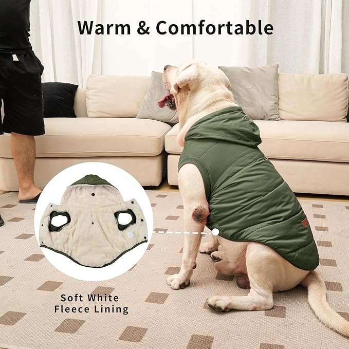 Fleece Lining Extra Warm Dog Hoodie in Winter for Small Dogs Jacket Puppy Coats with Hooded Green M