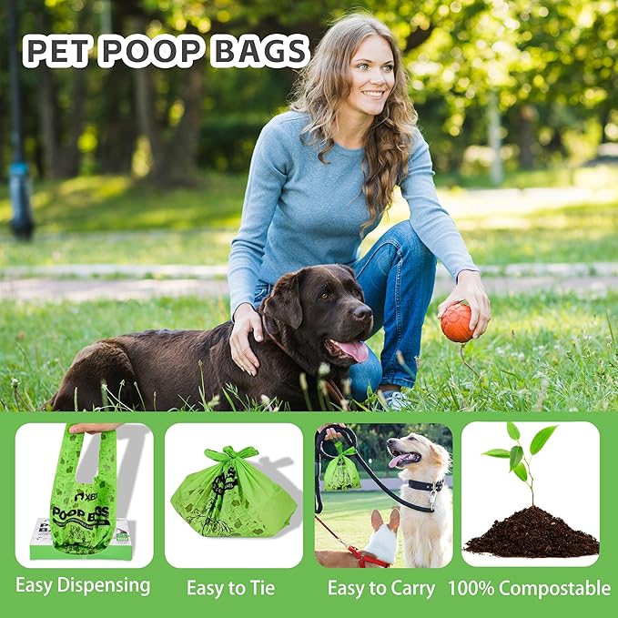 Cat Litter Bags for Poop, Compostable Kitty Poop Bags, 50 Count Unscented Disposal Waste Bags with Handle, Fit Any Scoop, Odor Sealing and Leakproof Dog Pooper Bag