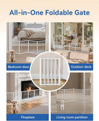 BFNN Free Standing Dog Gate, 16.5" High Short Pet Gate for Stairs and Doorways, Up to 48" Wide Foldable Puppy Fence, Indoor & Outdoor Use, No Drilling and No Assembly, for Small & Toy Dogs, White
