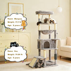 Cat Tree, 66 Inches Modern Cat Tower for Indoor Cats, Multi-Level Tall Cat Tree for Large Cats with Sisal-Covered Scratching Posts, Padded Platform, Hammock, and Condo, Grey