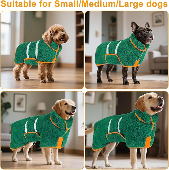 Bienbee Dog Bathrobe, Quick Drying Super Absorbent Dog Robes for After Bath, Warm Keeping Dogs Towel, Dogs Bath Supplies, Dark Green XXL