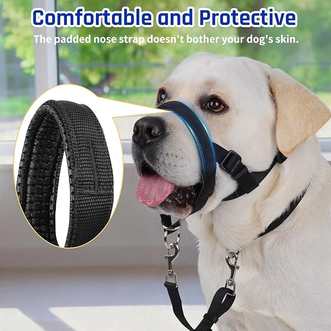 BARKLESS Dog Training Head Collar for Pulling, No Pull Head Halter with Adjustable Safety Strap, Anti-Pull Soft Padded Muzzle Leash for Walking Training Leash Reactive Medium Dogs