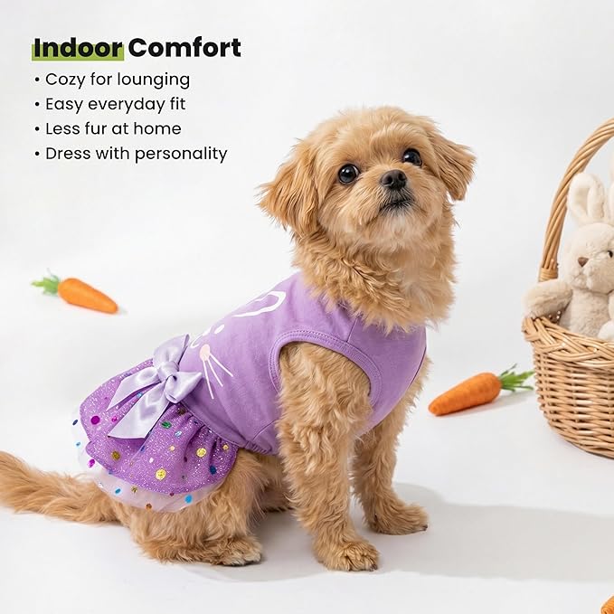 Fitwarm Easter Bunny Dog Dress, Holiday Dog Clothes for Small Dogs Girl, Pet Easter Outfit, Purple, White, Small