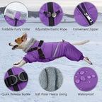 BRKURLEG Purple Dog Coat with Harness, Dog Winter Jacket, Dogs Onesie Body Warm Jackets, Small Dogs Winter Coats Reflective Windproof Warm Cold Weather Coats, Pet Waterproof Jackets, M