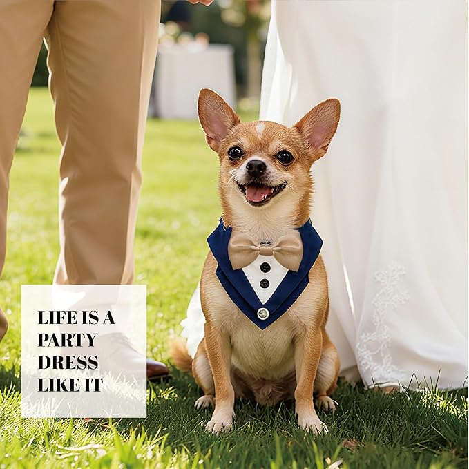 AVERYDAY Dog Tuxedo Bandana Collar for Wedding Outfit, Dog Tux Costume with Bowtie, Pet Harness with Leash Ring for Birthday Party Christmas, Formal Wear Suit and Tie for Small Medium Large Breeds