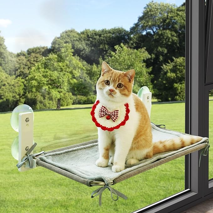 Cat Window Hammock, Suction Cup Cat Perch for Indoor Heavy Duty Cats, Waterproof Scratch-Resistant Bed, Foldable Space Saving Design, Medium Grey