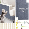 Cat Couch Scratch Protector with 2 Cat Teaser Toys - Adhesive Anti-Scratch Pad for Furniture, DIY Deterrent to Protect Couch from Claws, Indoor Use (Grey, 39.3x15.7 in)