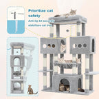 Hey-brother Cat Tree Tower, Large Sisal Scratching Posts with Big Platform, 3 Spacious Condos, Plush Hammock, Toy, 57.5 Inches Multi-Level Furniture for Indoor Adults Maine Coon, Light Gray MPJ083W