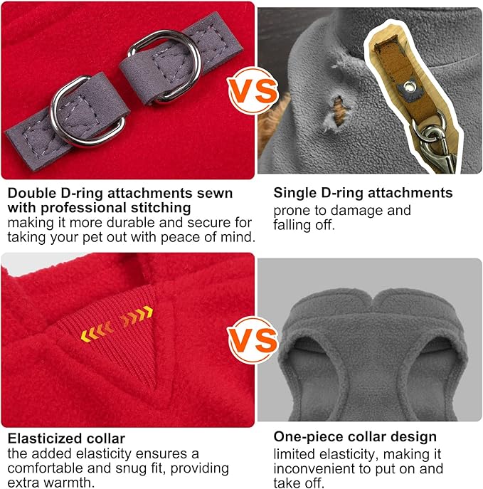 BEAUTYZOO Dog Fleece Vest Sweater Winter Jacket for Small and Medium Dogs with D-Ring Leash Cold Weather Coat Hoodie for XS S M Dogs Boy or Girls, Large