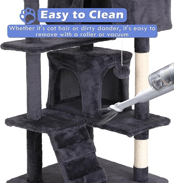 Heavy Duty Cat Tree,54 Inch Tall Cat Tower,2 Cozy Condos,Scratching Posts,Ladders & Sisal Pole,Multi-Level Perches Platforms for Indoor Cats,Sturdy Pet Climbing Furniture,Light Gray