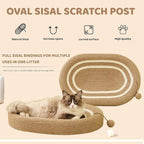 Oval Cat Scratching Board & Mat - Cat Scratching Post 24 Inch Made of Durable Sisal Rope, 3-in-1 Scratching Bed for Indoor Cats to Play, Rest & Scratch (24-inch Brown)
