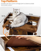 Modern Wood Cat Tree for Indoor Large Cats, 56 Inch Tall Cat Tower with Perch Bed, Multi-Level Trees with 2 Hammock, Cat Condo, Scratching Board, Removable Pads, Cat Furniture, Rustic Brown