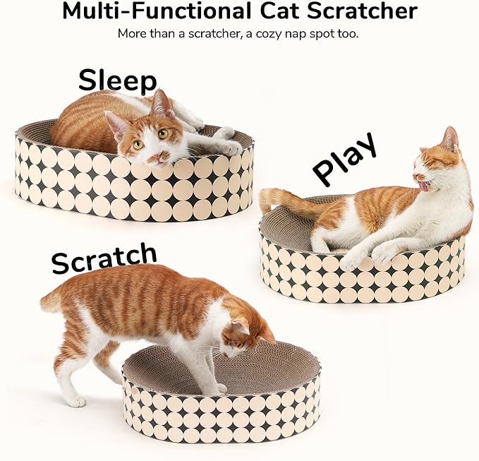 FUKUMARU Cardboard Cat Scratcher Bed, 2-in-1 Oval Cat Scratch Pad, Cats Scratching Board Lounge Bed Indoor, Durable Modern Kitty Scratcher Bowl, Cats Scratch Furniture Protector, Polka Dot