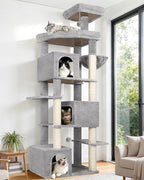 Globlazer Extra Large Cat Tree Tower for Indoor Cats Large Adult, 80in Tall Heavy Duty Cat Tree with 3 Spacious Cat Condos, Oversized Fan-Shaped Perch, 6 Full Sisal Scratching Posts, S80, Light Grey