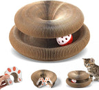 1 Pack Cat Scratcher Toy with Balls Bells, Magic Organ Foldable Cat Scratching Board for Kitten, Interactive Toys for Indoor Adult Cats Exercise Anxiety Relief, Auburn